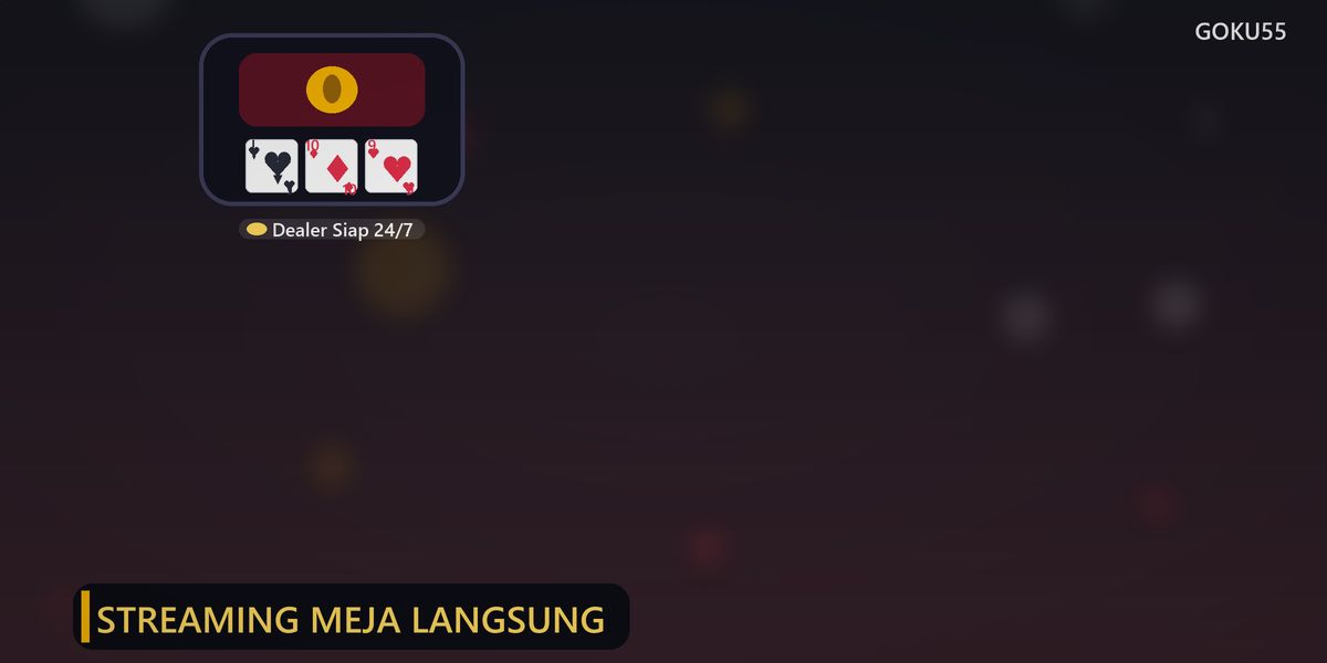 Ilustrasi layar streaming meja live casino dengan kartu blackjack dan label dealer siap